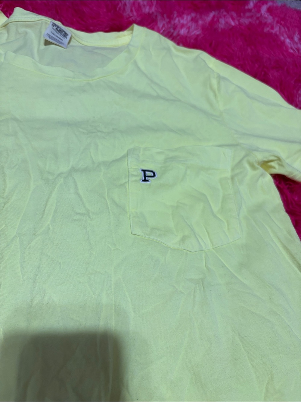 PINK Victoria's Secret Pale Yellow Short Sleeve Pocket Tee - Picture 2 of 2